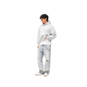 <b>Men's</b> <b>Grey</b> Marl Oversized Hoodie Pullover <b>Fleece</b> Kangaroo Pocket Drop Shoulder Streetwear Wholesale - Product Image 2