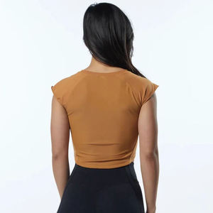Women's Orange Crew Neck Drop Shoulder Crop <b>Top</b> Solid Color Regular Fit Casual Canvas Eco-Friendly Spring/Summer T-Shirt - Product Image 5