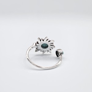 Handcrafted 925 Sterling Silver Round Turquoise Sun Flower <b>Ring</b> <b>Adjustable</b> Bohemian Gemstone Jewelry for Women - Product Image 6