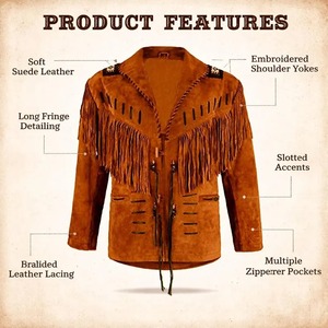 Chaqueta de Cuero Estilo Vaquero para Hombre, con Flecos, Cuello Alto, Cierre de Cremallera, Estilo Urbano, Resistente al Viento, Transpirable y Ecológica - Product Image 4