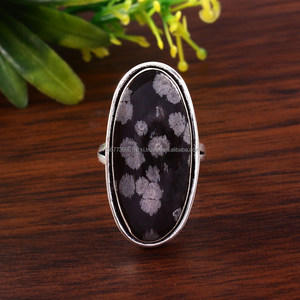 แหวนเงินสเตอร์ลิง925แหวนอัญมณีทำด้วยมือแหวนสำหรับผู้หญิงเครื่องประดับเงินออบซิเดียนของขวัญสำหรับวันเกิด - Product Image 1