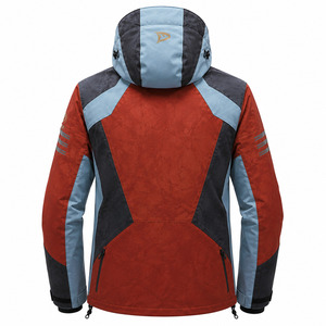 Men's Hooded Ski <b>Jacket</b> Red Blue Color Blocked <b>Waterproof</b> 10,000mm for Stretch -Tex Zipper Closure - Product Image 3