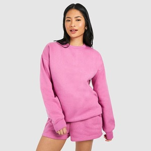 Conjunto de Sudadera Oversize de 2 Piezas para Mujer, Gris, Felpa, Cuello Redondo, Manga Larga, Casual, Corte Regular, para Todas las Temporadas, Color Sólido - Product Image 4
