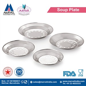 Assiette à soupe ronde en acier inoxydable, finition miroir, base plate, passe au lave-vaisselle, design minimaliste, couleur unie - Product Image 2