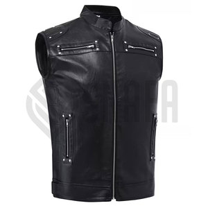 Hot Sale SNAFA SPORTS Men's <b>Winter</b> Breathable <b>Leather</b> Motorcycle Vest with Zipper Closure and Customizable Club Logo - Product Image 1