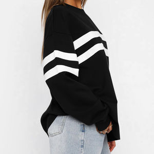 Pull-over surdimensionné noir et blanc uni à col rond, manches longues, tricoté, doublé, anti-boulochage, en coton élasthanne, coupe classique pour homme, idéal pour le printemps - Product Image 2
