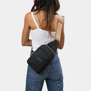 Vintage Minimalist Black Crossbody <b>Bag</b> Arcuate Shoulder Strap Waterproof Organic Leather <b>Multi</b> Functional Interior Zipper Pocket - Product Image 6