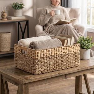 Seagrass and Hyacinth Organizing <b>Baskets</b> Handmade <b>Storage</b> <b>Basket</b> Wholesale eco-friendly Made in Viet Nam - Product Image 3