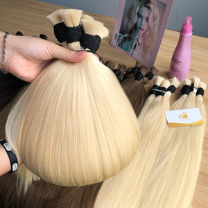 Extensiones de Cabello Remy Hechas en Vietnam, Doble Trama, Virgen, Sedoso, Liso, Ondulado, Rubio, Alta Calidad, 100% de un Solo Donante, Decoloración - Product Image 1