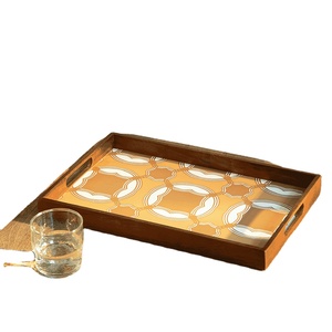 Plateau en bois d'acacia de service Royal Flower avec poignées pour servir des boissons thé dessert dîner petit déjeuner - Product Image 1