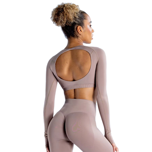 Haut court à manches longues et col rond sans coutures pour femme, idéal pour le fitness, le yoga et l'entraînement – Nouvelle arrivée - Product Image 5