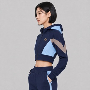Top Selling Women's <b>Long</b> <b>Sleeve</b> Zip Hoodie Winter Casual <b>Crop</b> Top with Solid Color Customized Logo Printed on Knitted Fabric - Product Image 3