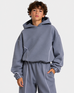 Sweat à capuche gris graphite pour garçon avec logo personnalisé, coupe décontractée et oversize, en molleton premium - Product Image 1
