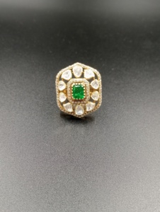 hexagone Shape <b>Cocktail</b> <b>Ring</b> green rectangle doublet Stone <b>Gold</b> Plated Women's Wedding Jewelry Glam ethnic Style adjustable <b>ring</b> - Product Image 4