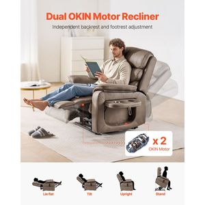 Poltrona Reclinabile Elettrica a Doppio Motore con Massaggio e Riscaldamento per Anziani, Portabicchieri, USB e Funzione Tufted - Product Image 3