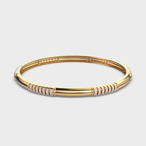IGI Certified Lab Grown Round Diamond Ribbed Designer <b>Bangle</b> <b>Bracelet</b> in 14K Yellow / White / Rose Gold - Product Image 1
