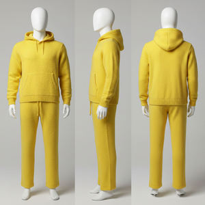 Conjunto de Ropa de Casa Personalizada para Hombre de Mohair: Sudadera Suave y Afelpada con Capucha y Pantalones de Chándal Tejidos Acampanados - Product Image 6