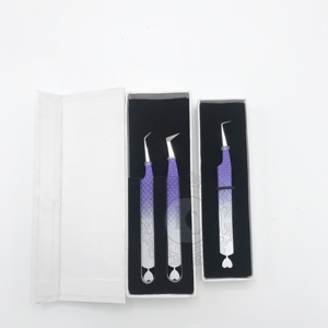 Pince à épiler à fond de cœur à pointe argentée ombrée Emballage personnalisé Nouveau design Pince à cils en acier inoxydable Motif diamant durable - Product Image 1