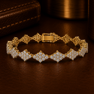 Floral Cluster Tennis <b>Bracelet</b> Round Cut Lab Grown Diamond 10K 14K <b>Solid</b> Gold DEF VVS Wedding Fine Jewelry <b>Bracelet</b> for Women - Product Image 1