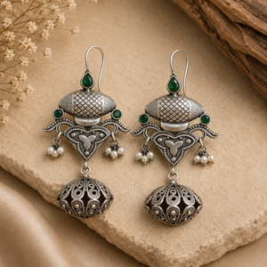 Trusted Supplier Brass Antique Silver Plated Ethnic Charm Jhumka Earrings Pear Cut Topaz Bezel Setting Women's <b>Wedding</b> Unique - Product Image 1