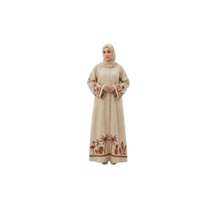 Black Floor Length Abaya With Embroidered Sleeves V-Neck Long Sleeve Modest Muslim Women's Daily Wear <b>Dress</b> Middle East Style - Product Image 3