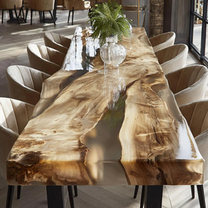 Plateau de table en résine époxy bois de noyer et d'acacia, design océan bleu-vert personnalisé, pour table à manger ou table basse, motif aquarium tropical - Product Image 4