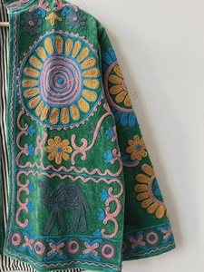 <b>Womens</b> Floral Embroidery <b>Velvet</b> Coat Handmade Ethnic Bohemian Winter <b>Jacket</b> Stand Reversible Cotton Lining Stylish Festival - Product Image 3