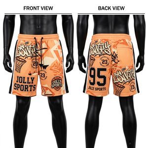 Shorts de basket-ball pour hommes 180 GSM en polyester premium, maille orange, panneau latéral noir, impression drapeau, broderie, logo personnalisé - Product Image 4