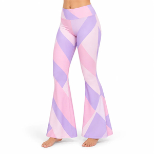 Leggings évasés taille haute à imprimé géométrique rose et violet, en tricot extensible, longueur intégrale, pour femme, toutes saisons, coupe cloche - Product Image 3