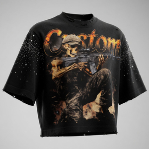 เสื้อยืดกราฟิกลายเพชรแบบฟอกสี คุณภาพสูง เนื้อผ้าหนา สไตล์วินเทจ สำหรับใส่เท่ๆ แบบสตรีทแวร์ 男女兼用 - Product Image 5