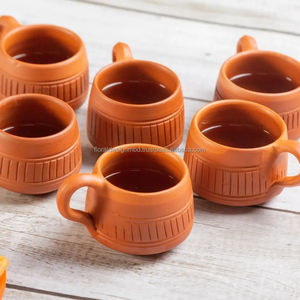 Kit de tasses en terre cuite faites à la main, vintage, compatibles lave-vaisselle, écologiques, ensemble tasse et soucoupe, luxe, artistique, durable - Product Image 4