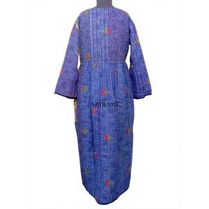 เดรสยาวผ้าฝ้ายพิมพ์ลายอินเดียสำหรับผู้หญิง แขน 3/4 สไตล์เกาหลี ลำลอง ใส่ไปงานปาร์ตี้ได้ แขนพอง เหมาะสำหรับใส่ไปชายหาด - Product Image 6