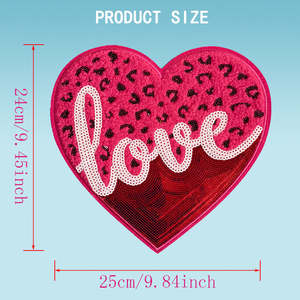 แพทช์ปักเลื่อมรูปหัวใจสีแดงและคำว่ารักสีขาว ดีไซน์ใหม่สำหรับวันวาเลนไทน์ สำหรับติดเสื้อผ้าผู้หญิง  ผ้าลูกไม้ปักลาย  พร้อมเรซิ่นสำหรับตกแต่งหมวก - Product Image 2