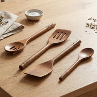 BINSADIQ CRAFTS Ensemble d'ustensiles de cuisine en bois personnalisés 1 pièce Moderne Simple Compatible lave-vaisselle Cuillères Gravées Spatules Pâtes