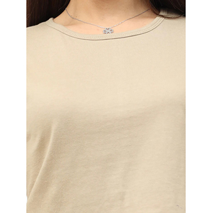 เสื้อยืดครอปสีเบจสำหรับผู้หญิง คอกลม แขนสั้น สีพื้น สไตล์ลำลอง ทรงปกติ ผ้าถัก 100% คอตตอน สไตล์ฤดูใบไม้ผลิและฤดูร้อน - Product Image 6