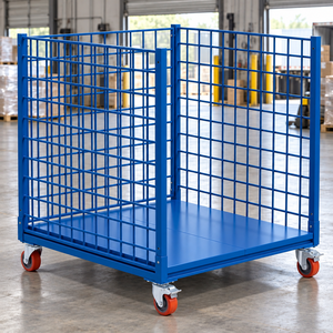Carretilla NEWTEK con Estructura de Malla de Acero Azul, Base Sólida, Ruedas con Frenos, Diseño Apilable, Acabado con Recubrimiento en Polvo para Uso Industrial - Product Image 4