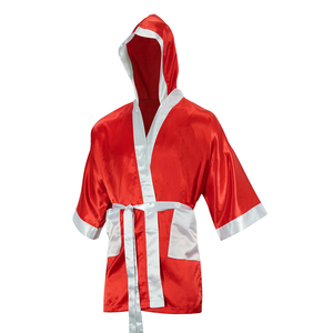 <b>Red</b>-Color Lightweight Men's Boxing-Gown Oversized Customized Logo Polyester <b>Material</b>-Plain Boxing Gown Robes With White-Belt - Product Image 3