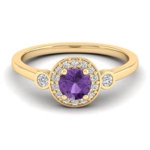 REYES แหวนทอง 14K ดีไซน์หรูหรา ประดับพลอยอเมทิสต์ทรงกลม 0.5 กะรัต พร้อมมอยส์ซาไนต์ เครื่องประดับสำหรับผู้หญิง แหวนคลาสสิก เครื่องประดับชั้นดี - Product Image 6