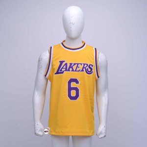 Maillot de basket-ball pour homme en polyester respirant à manches courtes avec numéro 6 au dos, couleur jaune, taille plus, vêtements de sport - Product Image 1