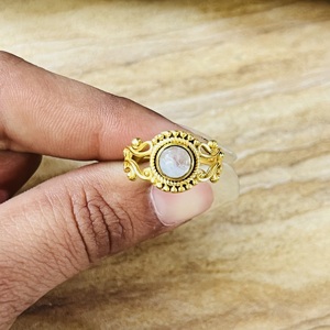 High Demand Vintage Quartz <b>Ring</b> Filigree Bedded Texture Brass <b>Ring</b> <b>Statement</b> 18k Gold Plated <b>Ring</b> Handmade Womens Wholesale <b>Ring</b> - Product Image 6