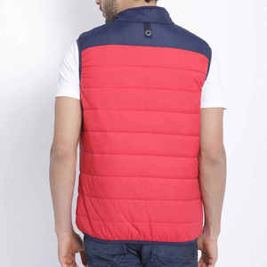Chaleco Acolchado Tricolor para Hombre en Gris Marino y Rojo, de Poliéster, con Bloques de Color, Sin Mangas, Cuello Alto, Aislante, de Calidad, para Invierno - Product Image 2
