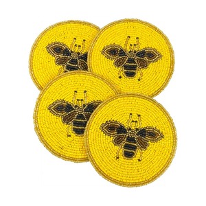 Sous-verres ronds en verre perlé faits à la main, motif abeille jaune, écologiques, antidérapants, durables, pour table, 10 cm de diamètre - Product Image 2