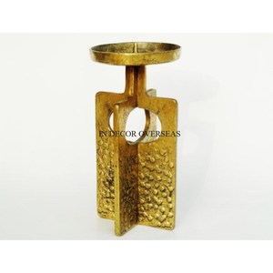 High Grade Gold Plated Elegant Look Floral Candlestick Holder With White <b>Marble</b> Base For Home And Hotel Decoration From India - Product Image 4