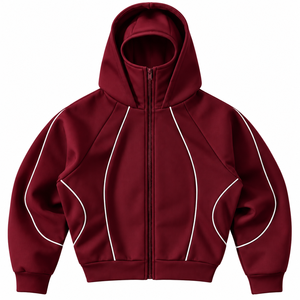 Nouveau design, vente chaude, sweat à capuche unisexe blanc avec fermeture éclair, passepoil contrastant noir, design de panneaux sculptés modernes, veste streetwear personnalisée 100% - Product Image 1