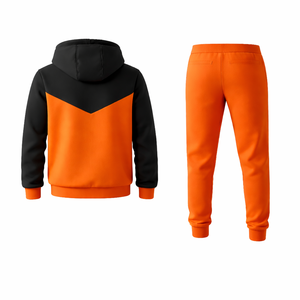 Ensemble de survêtement contrasté noir et orange pour homme, sweat à capuche zippé et pantalon de jogging, vêtements de sport décontractés, entraînement en salle de sport, course à pied, ensemble deux pièces - Product Image 4