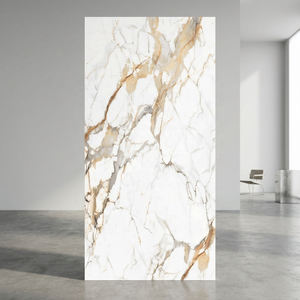 Dalles de pierre frittée Calacatta Ultra Blanc Brillant 64x128in (1.6x3.2m) à haute brillance et résistantes aux acides pour comptoirs de chambre et de couloir - Product Image 4
