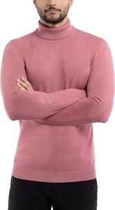 Pull à col roulé en polyester noir uni pour homme, tricoté, avec propriétés anti-rétrécissement et respirantes, manches longues, pour le printemps - Product Image 2
