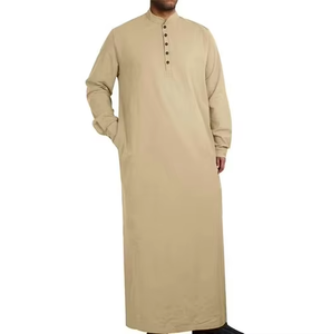 Wholesale Premium Cotton Stand Collar Modest <b>Men's</b> Loose Fit <b>Thobe</b> Islamic Eid Plus Size Floor Length Short Sleeve Quick Dry - Product Image 1