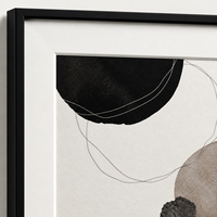 Grande peinture abstraite Wabi Sabi sur toile avec cadre noir et passe-partout blanc, art mural texturé aux tons terreux