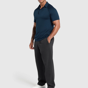 Men Solid Color Knitted Short Sleeve Polo Shirt Breathable Casual Golf Wear <b>Navy</b> Blue Bulk Custom Golf Polo Shirts - Product Image 2
